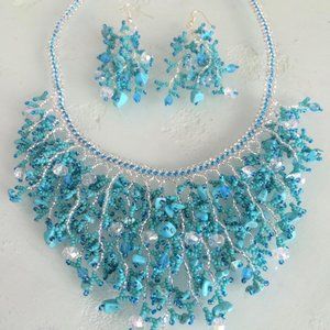 Chandelier Beaded Necklace & Earrings TURQUOISE